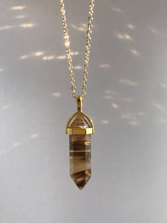 Tiger Smelt Quartz Point Necklace